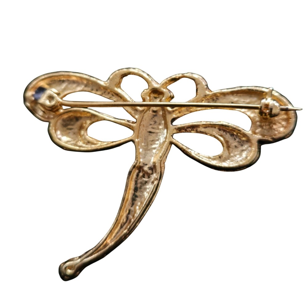 Vintage Gold Tone Openwork Dragonfly Brooch Pin Nature Insect Jewelry - Picture 5 of 5